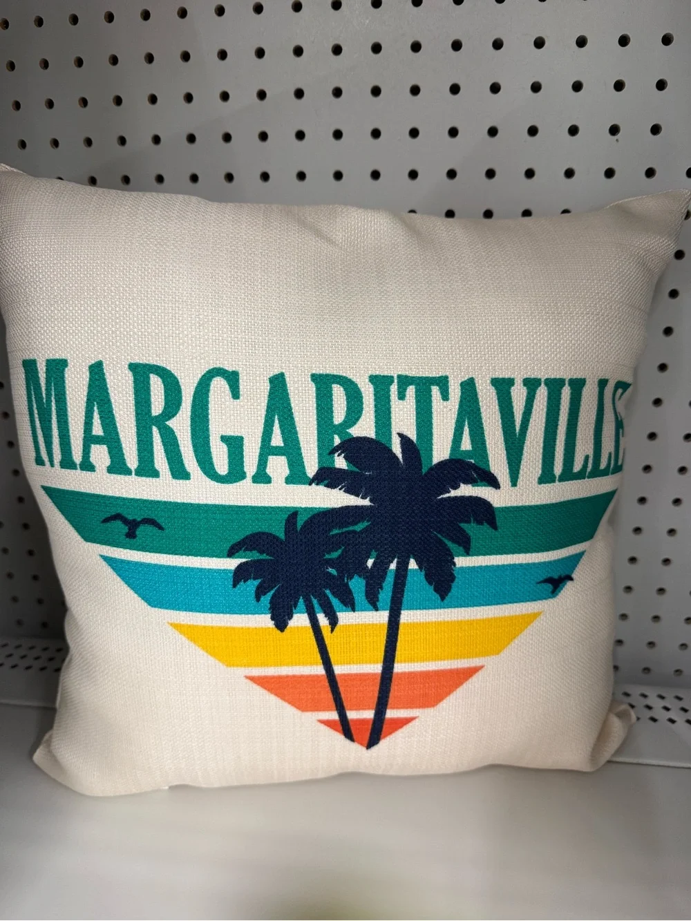 Margaritaville Cream Pillow with Teal, Navy, Yellow & Orange Stripes